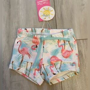 NWT RuggedButts Tropical Vibrant Flamingo Swim Shorties Swimsuit, boys 6-12M